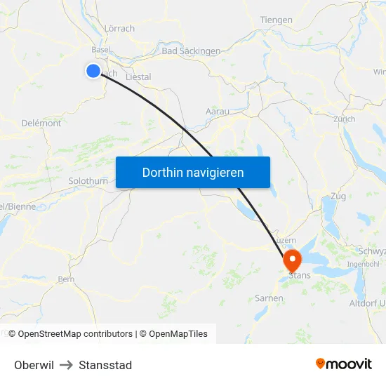 Oberwil to Stansstad map