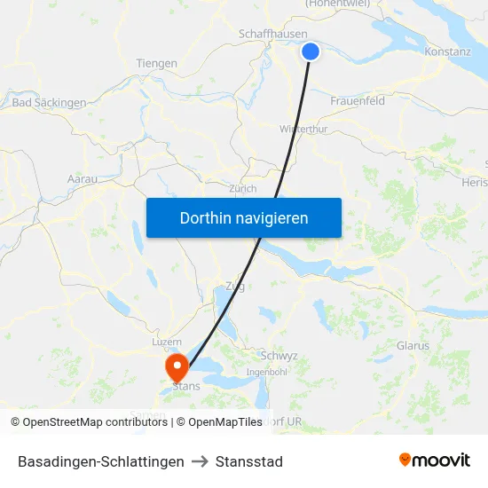 Basadingen-Schlattingen to Stansstad map