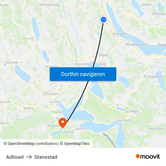 Adliswil to Stansstad map