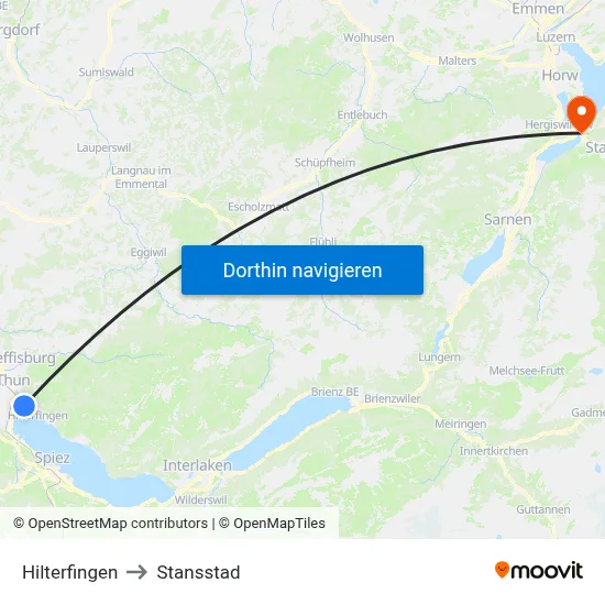 Hilterfingen to Stansstad map