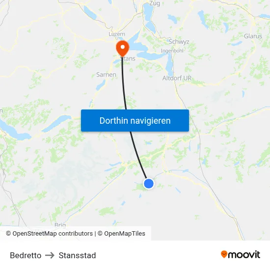 Bedretto to Stansstad map