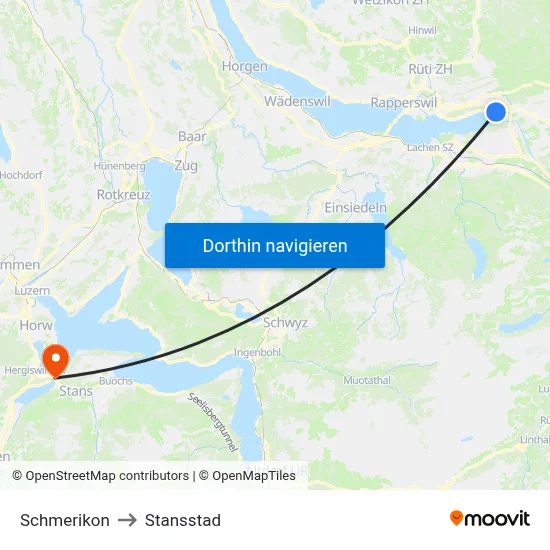 Schmerikon to Stansstad map