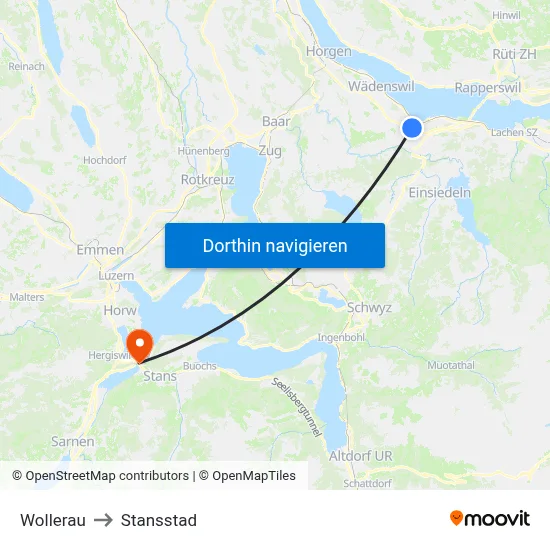 Wollerau to Stansstad map