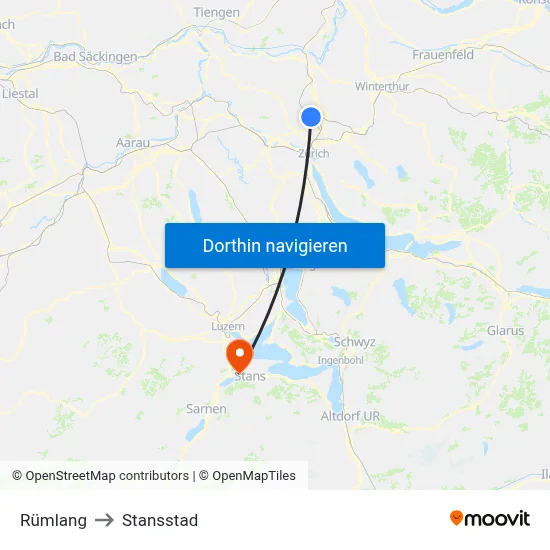 Rümlang to Stansstad map