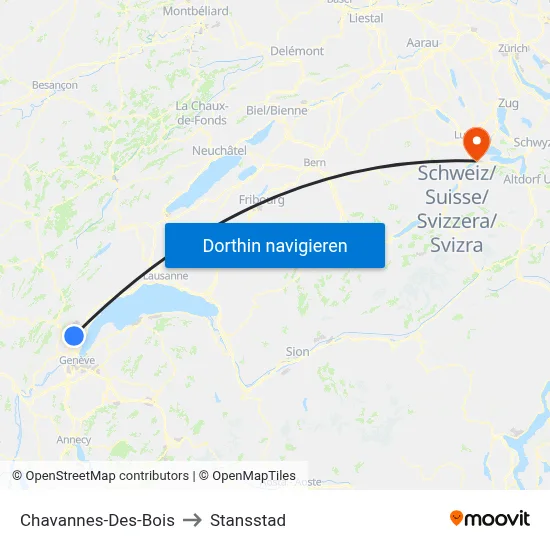Chavannes-Des-Bois to Stansstad map