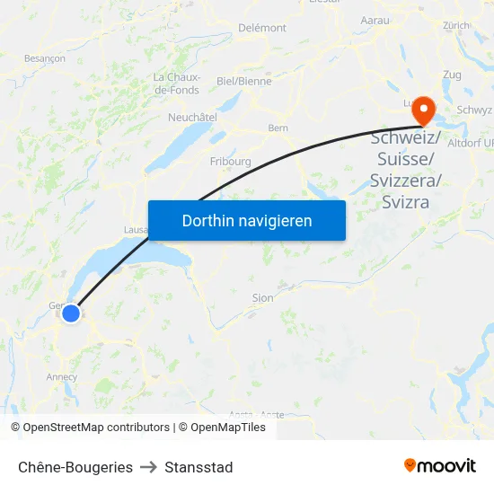 Chêne-Bougeries to Stansstad map