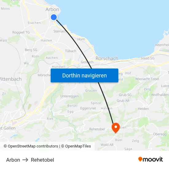 Arbon to Rehetobel map