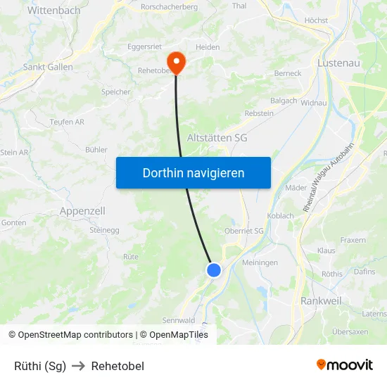 Rüthi (Sg) to Rehetobel map