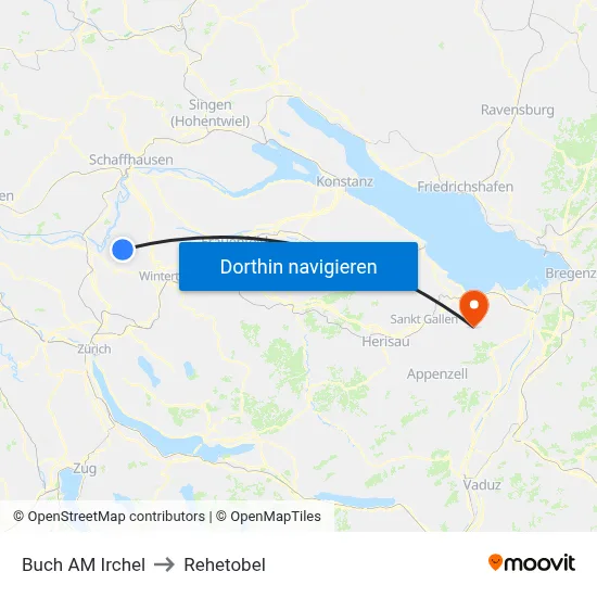 Buch AM Irchel to Rehetobel map