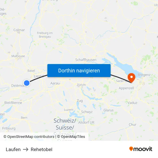 Laufen to Rehetobel map