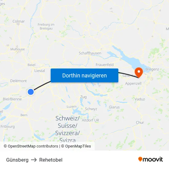 Günsberg to Rehetobel map
