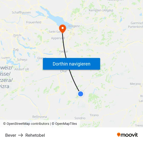 Bever to Rehetobel map