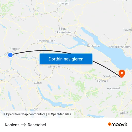 Koblenz to Rehetobel map