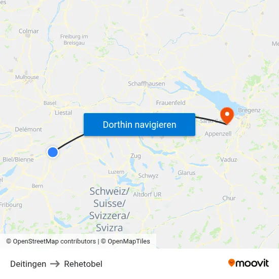 Deitingen to Rehetobel map