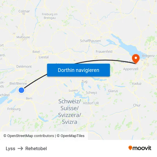 Lyss to Rehetobel map