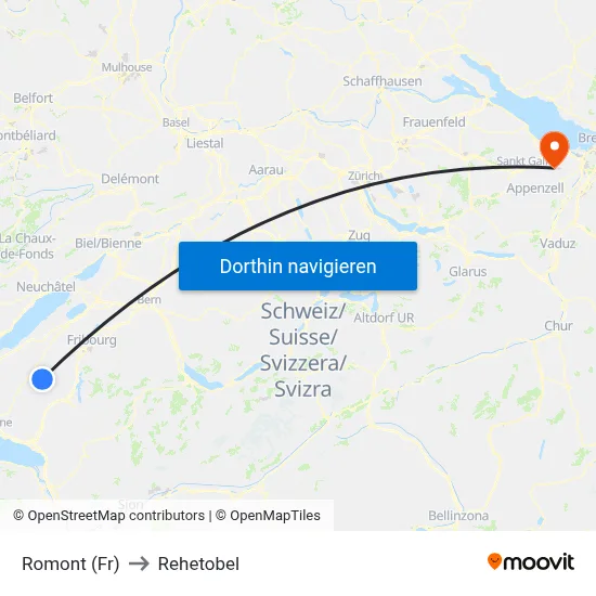 Romont (Fr) to Rehetobel map