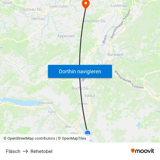 Fläsch to Rehetobel map