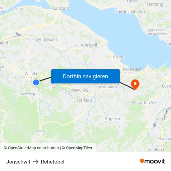 Jonschwil to Rehetobel map