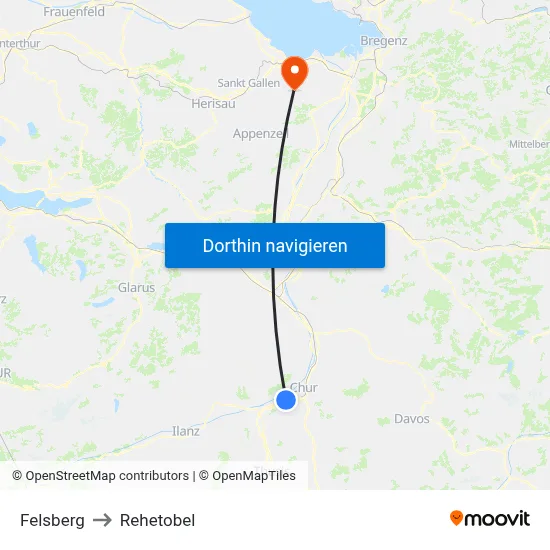 Felsberg to Rehetobel map