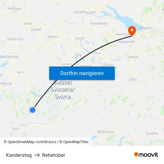 Kandersteg to Rehetobel map