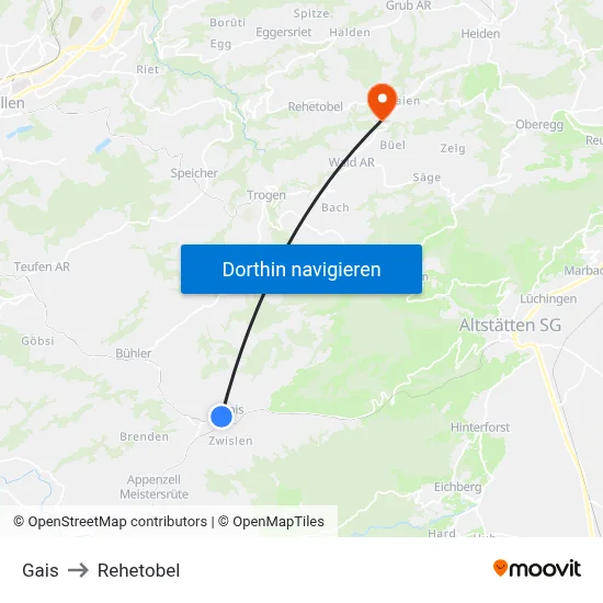 Gais to Rehetobel map