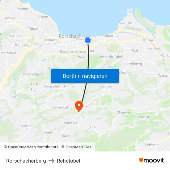 Rorschacherberg to Rehetobel map