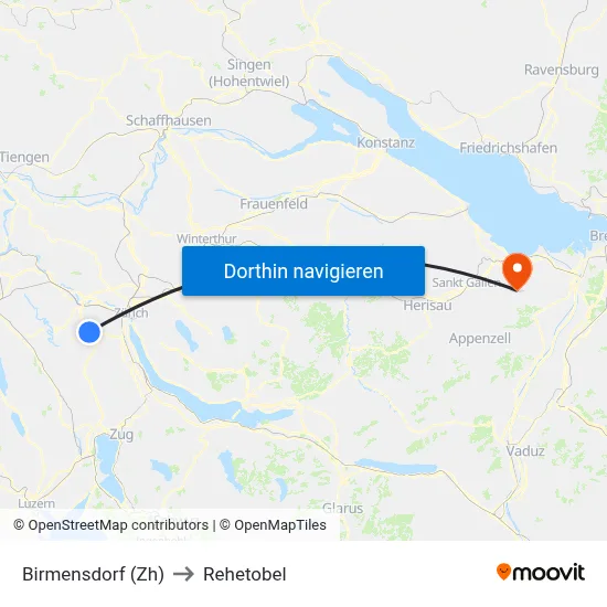 Birmensdorf (Zh) to Rehetobel map