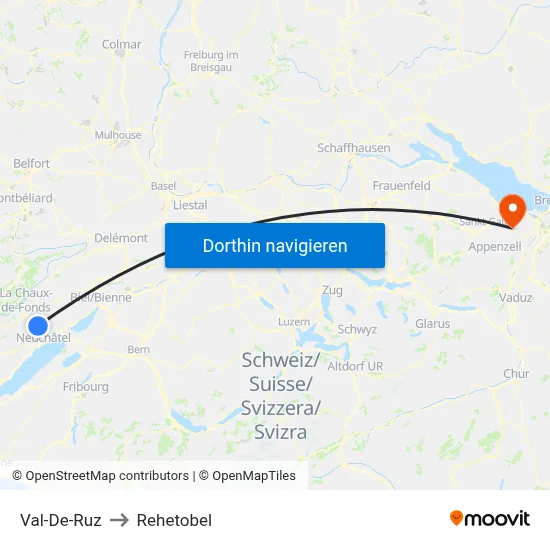 Val-De-Ruz to Rehetobel map