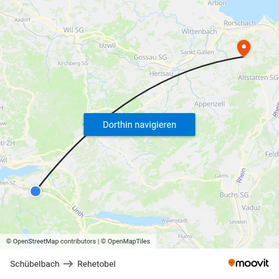 Schübelbach to Rehetobel map