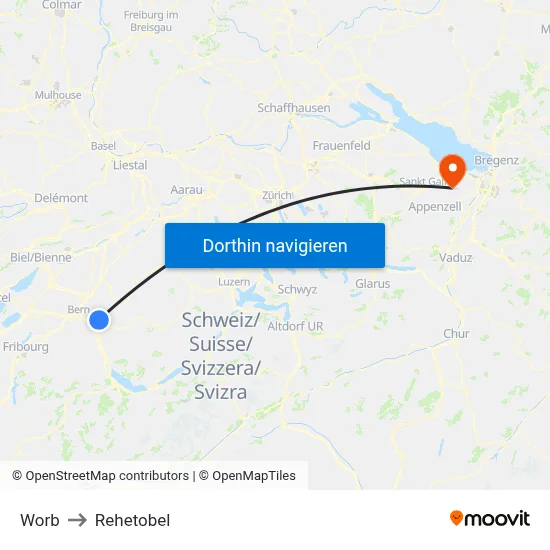 Worb to Rehetobel map
