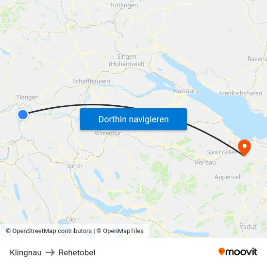 Klingnau to Rehetobel map