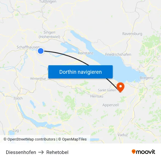 Diessenhofen to Rehetobel map