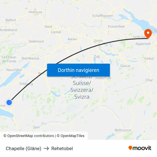 Chapelle (Glâne) to Rehetobel map