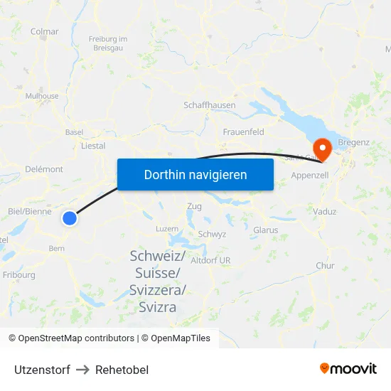 Utzenstorf to Rehetobel map
