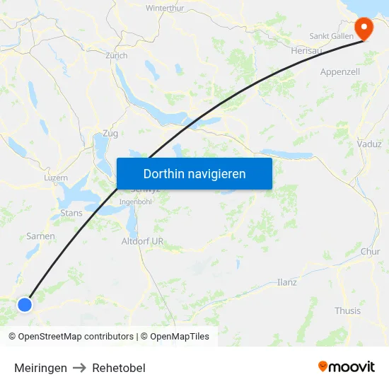 Meiringen to Rehetobel map