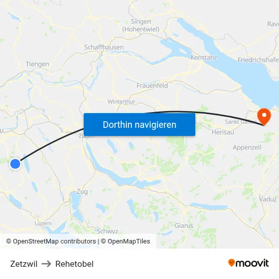 Zetzwil to Rehetobel map
