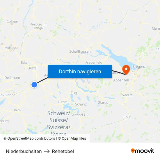 Niederbuchsiten to Rehetobel map