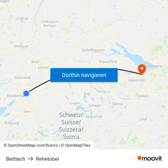 Bettlach to Rehetobel map