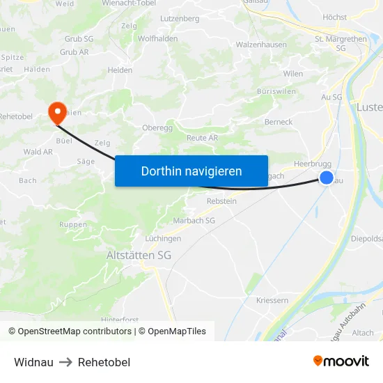 Widnau to Rehetobel map