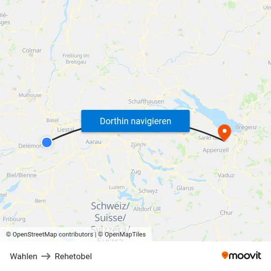 Wahlen to Rehetobel map