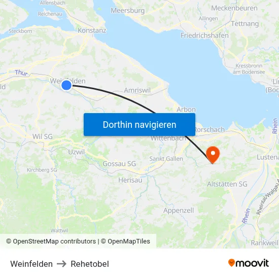 Weinfelden to Rehetobel map