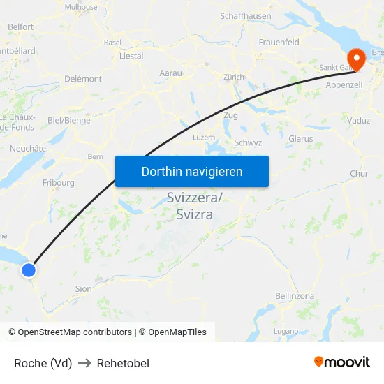 Roche (Vd) to Rehetobel map