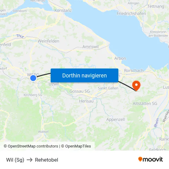 Wil (Sg) to Rehetobel map