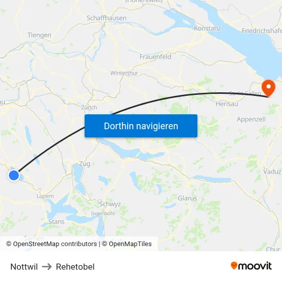 Nottwil to Rehetobel map