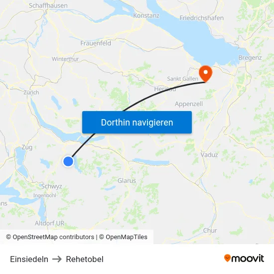 Einsiedeln to Rehetobel map