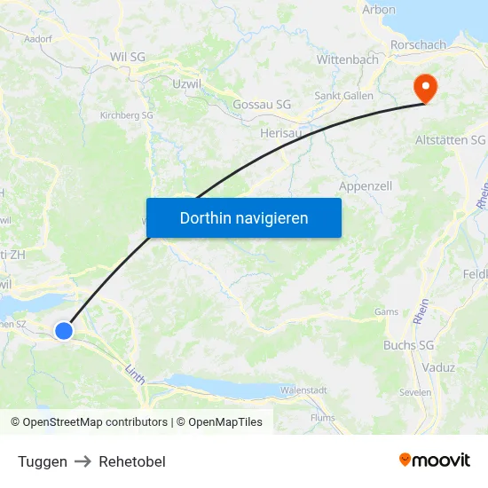 Tuggen to Rehetobel map