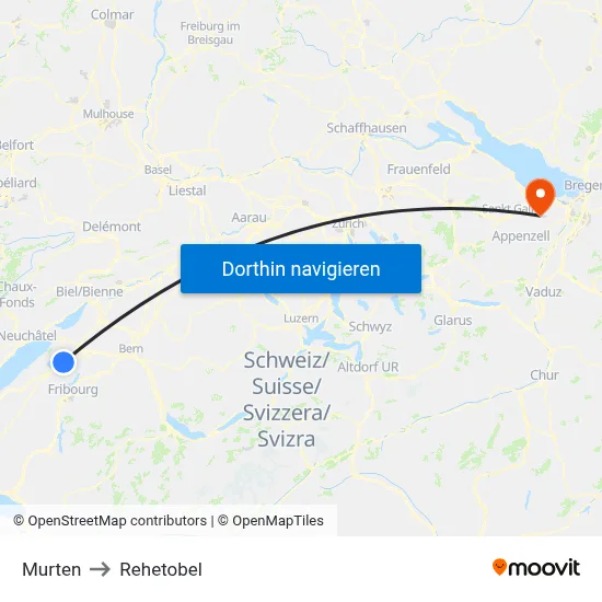 Murten to Rehetobel map