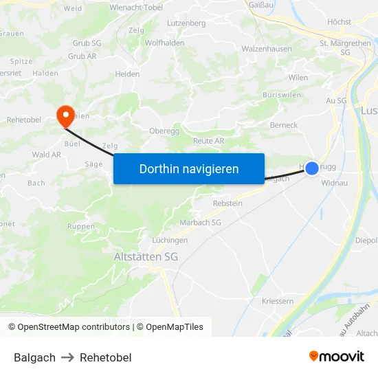 Balgach to Rehetobel map