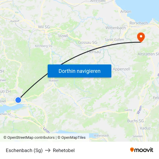 Eschenbach (Sg) to Rehetobel map