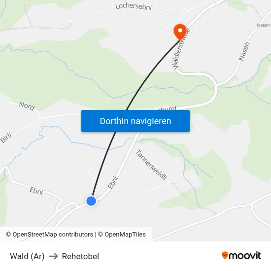 Wald (Ar) to Rehetobel map